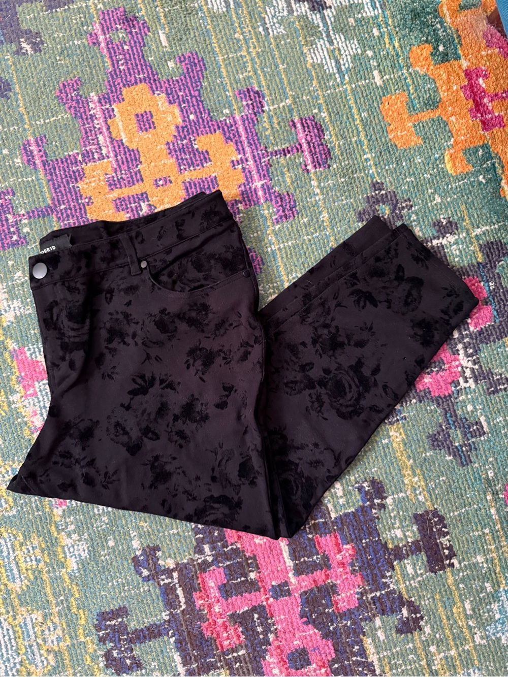 Black Floral Burnout Ankle Pants